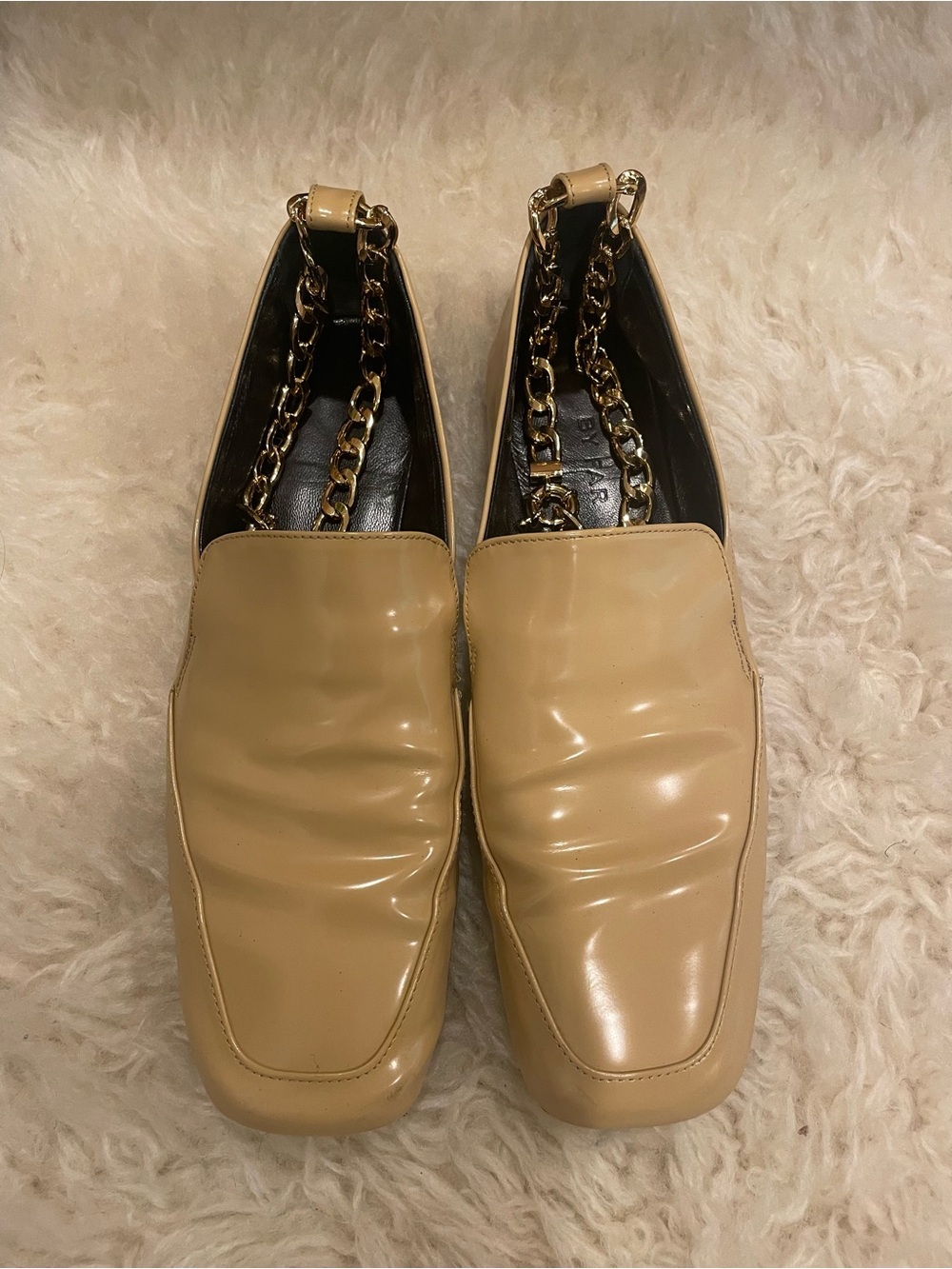 BY FAR Nick Chain Trim Patent Leather Loafer in Tan - Size 38
